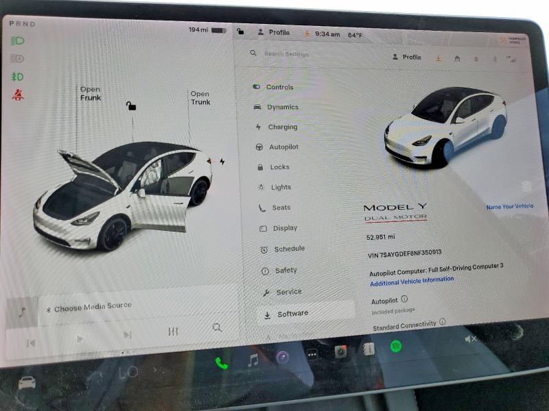 Photo 9 from auction – 2022 TESLA MODEL Y with VIN 7SAYGDEF8NF350913