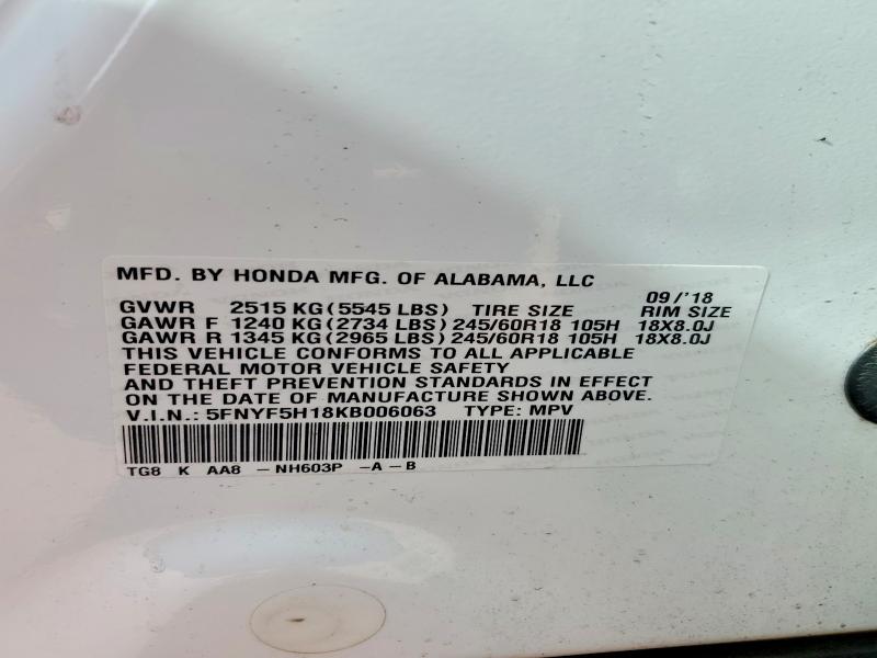 صورة رقم 14 من المزاد - 2019 HONDA PILOT مع VIN 5FNYF5H18KB006063
