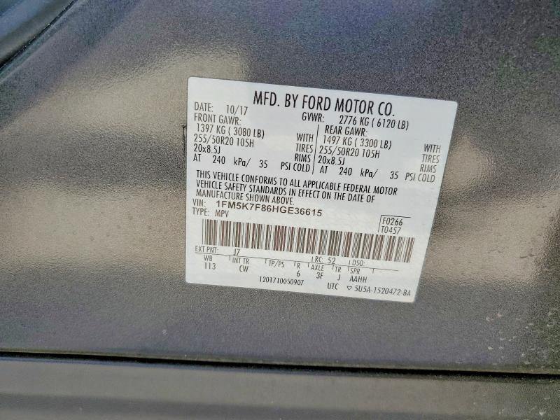 Photo 14 from auction – 2017 FORD EXPLORER with VIN 1FM5K7F86HGE36615