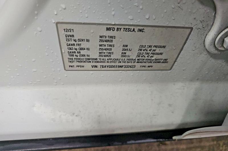 Photo 10 from auction – 2022 TESLA MODEL Y with VIN 7SAYGDEE9NF332623