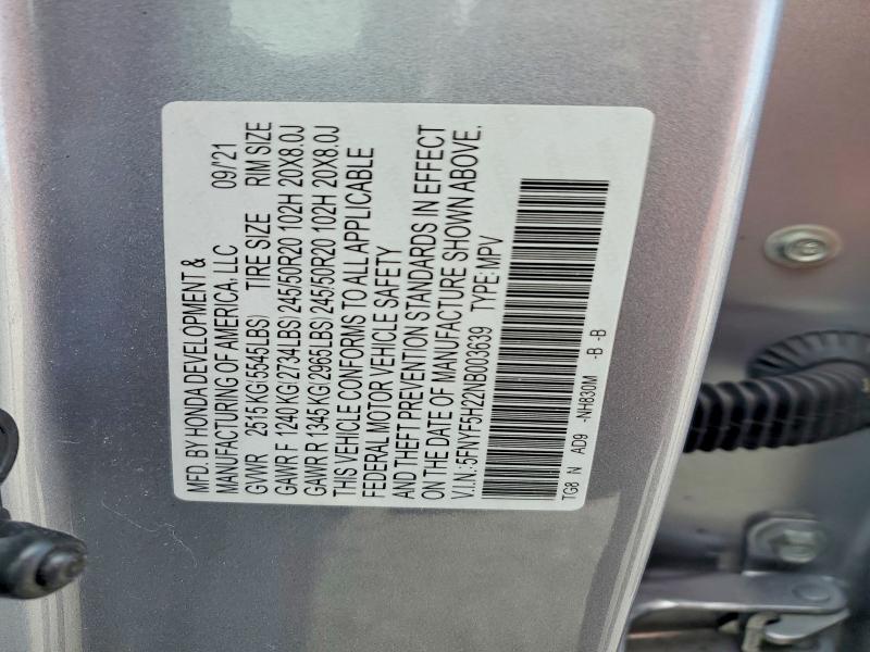 Photo 14 from auction – 2022 HONDA PILOT SE with VIN 5FNYF5H22NB003639