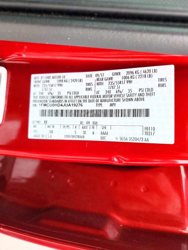 Photo 14 from auction – 2018 FORD ESCAPE SEL with VIN 1FMCU0HD4JUA19276