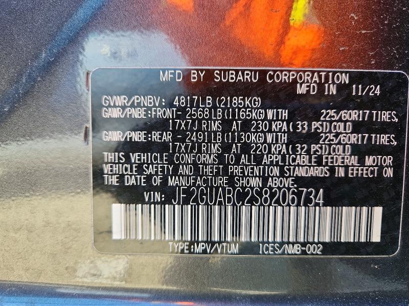 Photo 14 from auction – 2025 SUBARU CROSSTREK with VIN JF2GUABC2S8206734