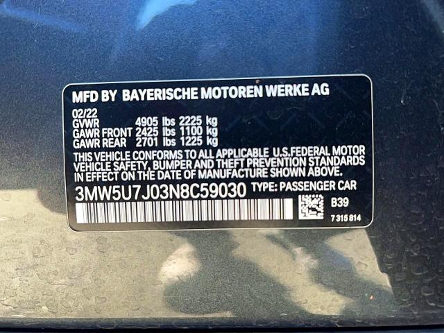 Photo 10 from auction – 2022 BMW M340I with VIN 3MW5U7J03N8C59030