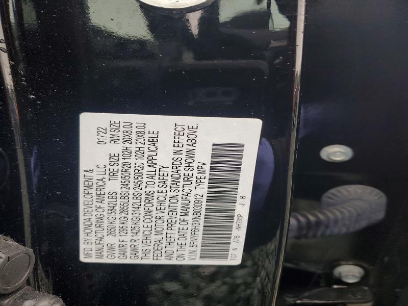 Photo 14 from auction – 2022 HONDA PILOT with VIN 5FNYF6H3XNB030912