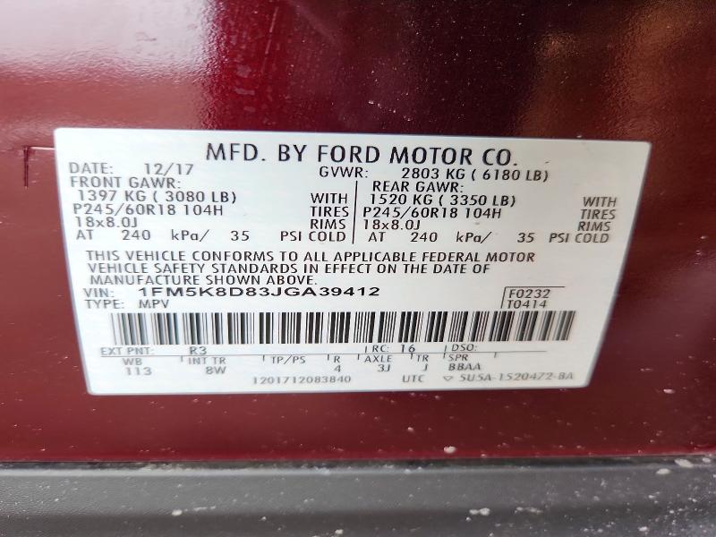 Photo 14 from auction – 2018 FORD EXPLORER with VIN 1FM5K8D83JGA39412