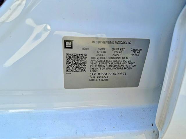 Photo 10 from auction – 2020 CHEVROLET SONIC LS with VIN 1G1JB5SB5L4100871