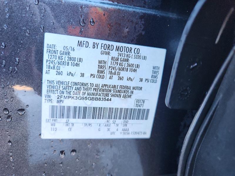 Photo 14 from auction – 2016 FORD EDGE with VIN 2FMPK3G95GBB83544