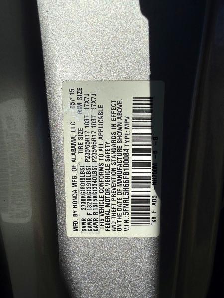 Photo 10 from auction – 2015 HONDA ODYSSEY with VIN 5FNRL5H66FB100084