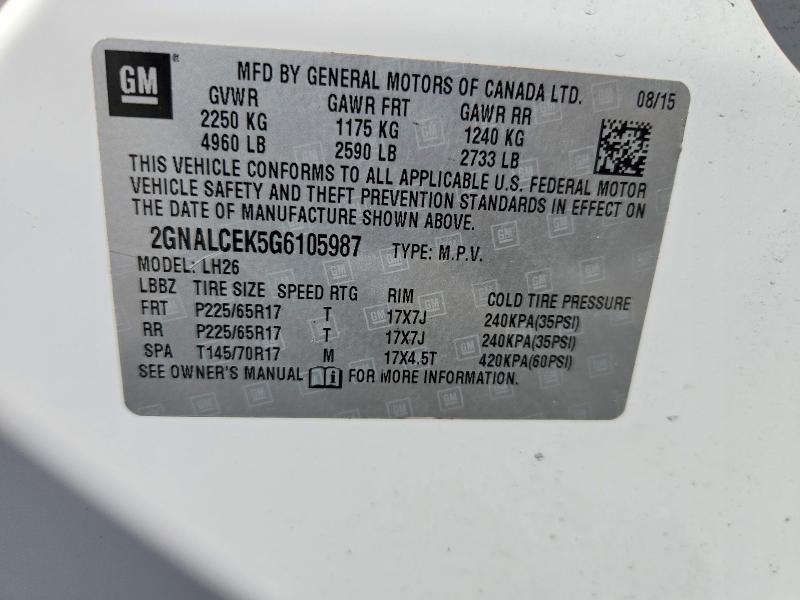 Photo 14 from auction – 2016 CHEVROLET EQUINOX with VIN 2GNALCEK5G6105987