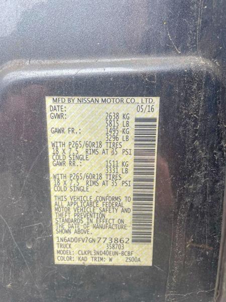 Photo 10 from auction – 2016 NISSAN FRONTIER S with VIN 1N6AD0FV7GN773862