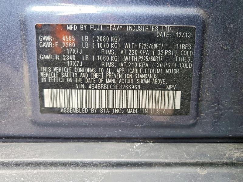 Photo 14 from auction – 2014 SUBARU OUTBACK with VIN 4S4BRBLC3E3266968