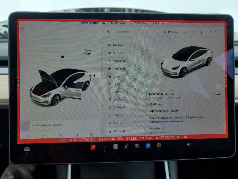 Photo 9 from auction – 2020 TESLA MODEL 3 with VIN 5YJ3E1EAXLF740814