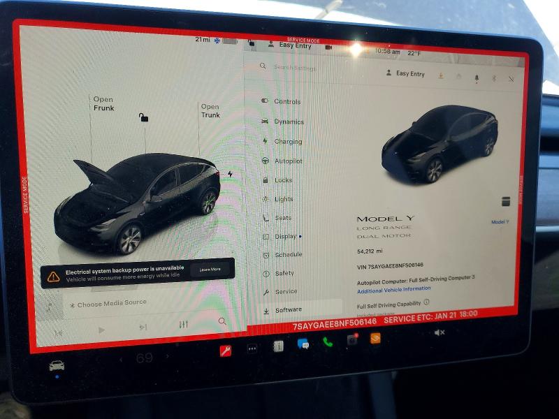 Photo 9 from auction – 2022 TESLA MODEL Y with VIN 7SAYGAEE8NF506146