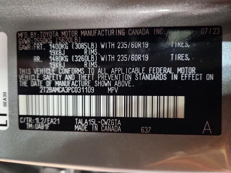 Photo 14 from auction – 2023 LEXUS RX 350 BAS with VIN 2T2BAMCA3PC031109