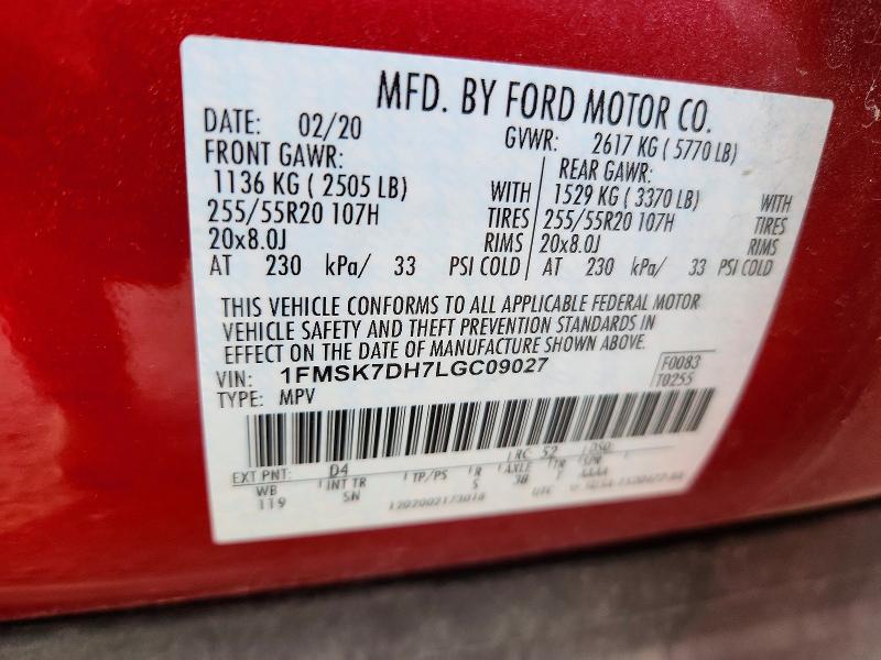 Photo 14 from auction – 2020 FORD EXPLORER X with VIN 1FMSK7DH7LGC09027