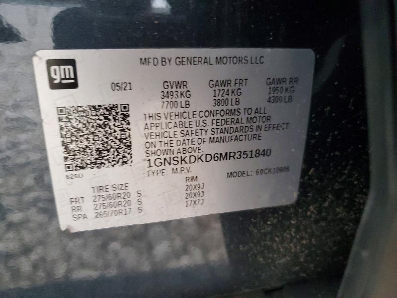 Photo 14 from auction – 2021 CHEVROLET SUBURBAN with VIN 1GNSKDKD6MR351840