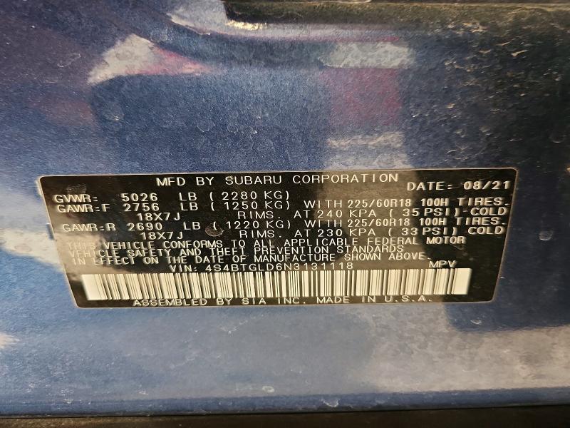 Photo 14 from auction – 2022 SUBARU OUTBACK ON with VIN 4S4BTGLD6N3131118