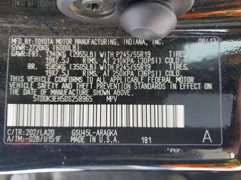 Photo 14 from auction – 2013 TOYOTA HIGHLANDER with VIN 5TDDK3EH5DS258965