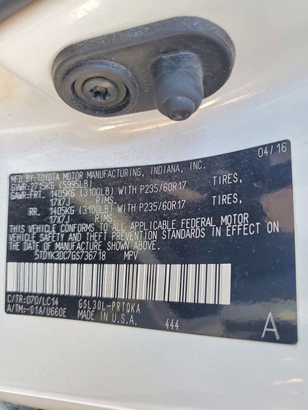 Photo 14 from auction – 2016 TOYOTA SIENNA with VIN 5TDYK3DC7GS736718