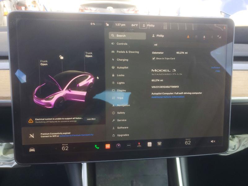 Photo 9 from auction – 2020 TESLA MODEL 3 with VIN 5YJ3E1EA6LF796913