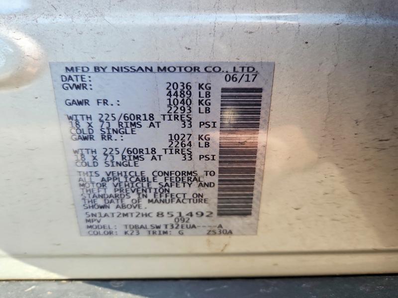 Photo 14 from auction – 2017 NISSAN ROGUE S with VIN 5N1AT2MT2HC851492