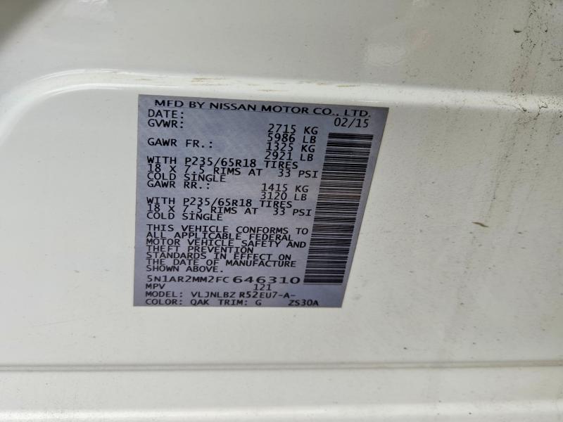 Photo 14 from auction – 2015 NISSAN PATHFINDER with VIN 5N1AR2MM2FC646310