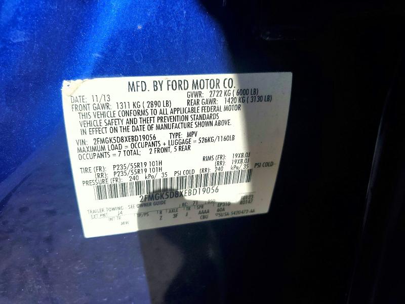 Photo 14 from auction – 2014 FORD FLEX with VIN 2FMGK5D8XEBD19056