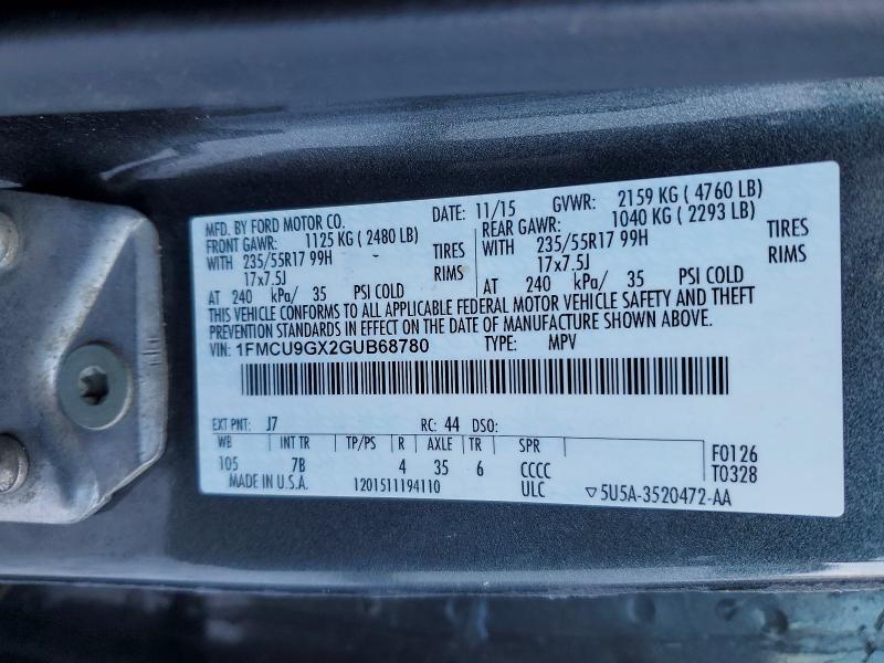 Photo 14 from auction – 2016 FORD ESCAPE with VIN 1FMCU9GX2GUB68780