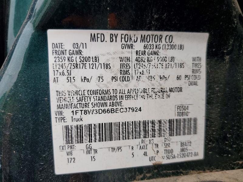 Photo 14 from auction – 2011 FORD F350 with VIN 1FT8W3D66BEC37924