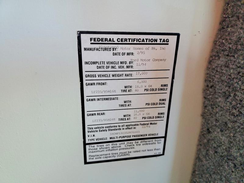 Photo 10 from auction – 1995 FLEETWOOD BOUNDER with VIN 3FCMF53G3SJA06883