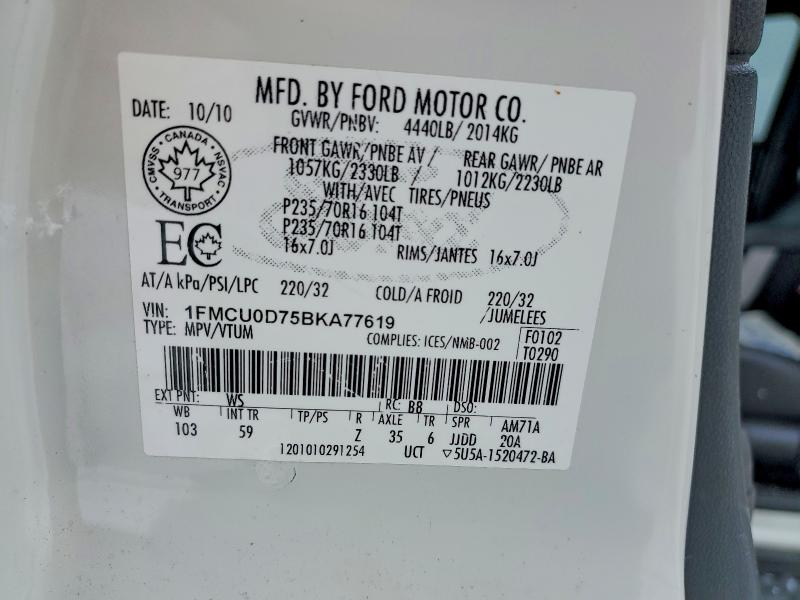 Photo 14 from auction – 2011 FORD ESCAPE with VIN 1FMCU0D75BKA77619