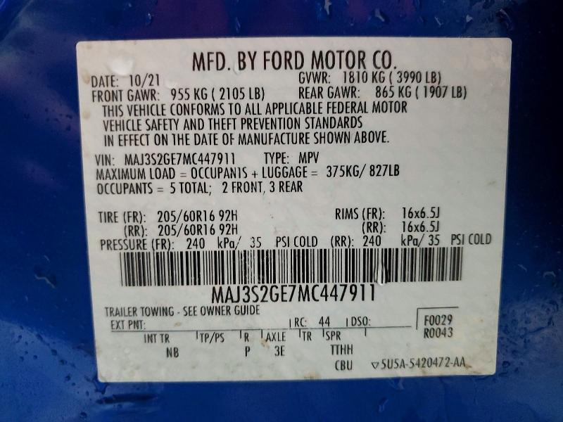 Photo 14 from auction – 2021 FORD ECOSPORT S with VIN MAJ3S2GE7MC447911
