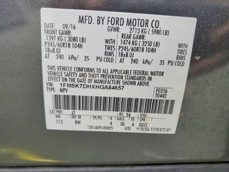 Photo 14 from auction – 2017 FORD EXPLORER X with VIN 1FM5K7DHXHGA84657