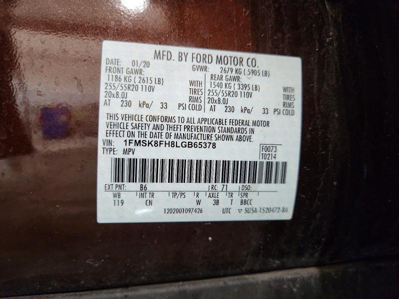 Photo 14 from auction – 2020 FORD EXPLORER with VIN 1FMSK8FH8LGB65378