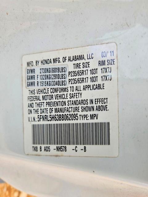 Photo 14 from auction – 2011 HONDA ODYSSEY with VIN 5FNRL5H63BB062095