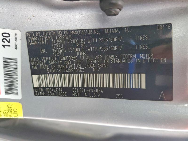 Photo 14 from auction – 2018 TOYOTA SIENNA with VIN 5TDYZ3DC5JS933163