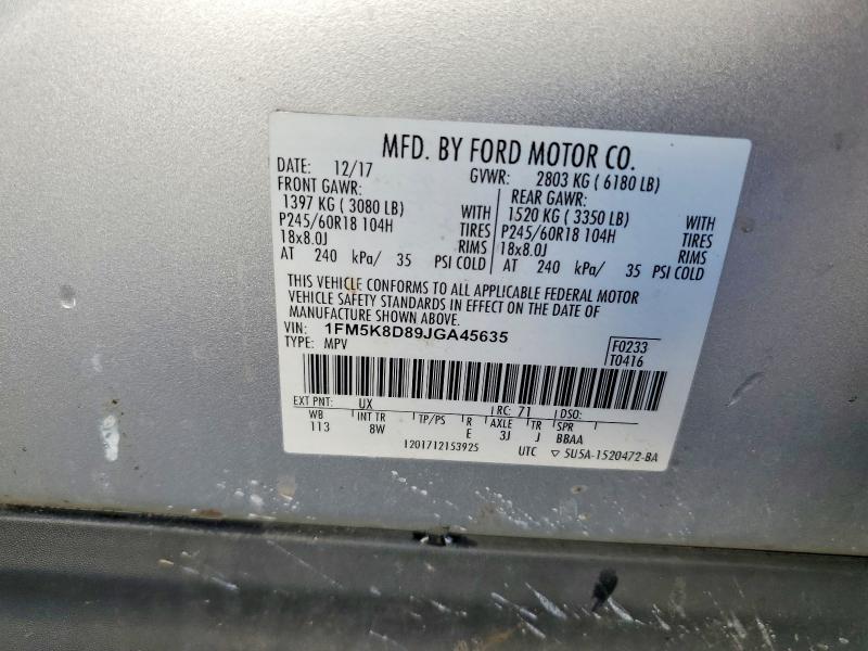 Photo 14 from auction – 2018 FORD EXPLORER X with VIN 1FM5K8D89JGA45635
