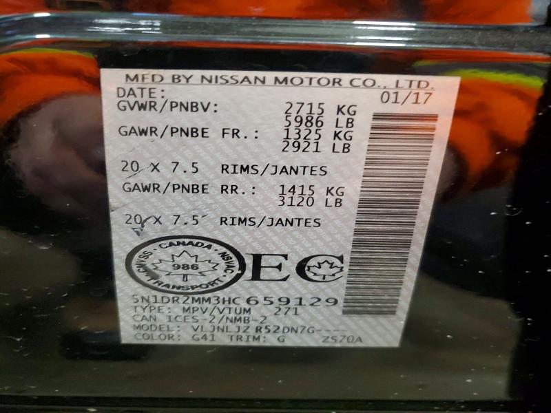 Photo 14 from auction – 2017 NISSAN PATHFINDER with VIN 5N1DR2MM3HC659129