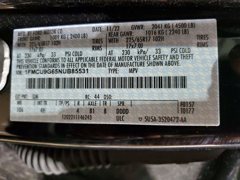 Photo 14 from auction – 2022 FORD ESCAPE with VIN 1FMCU9G65NUB85531