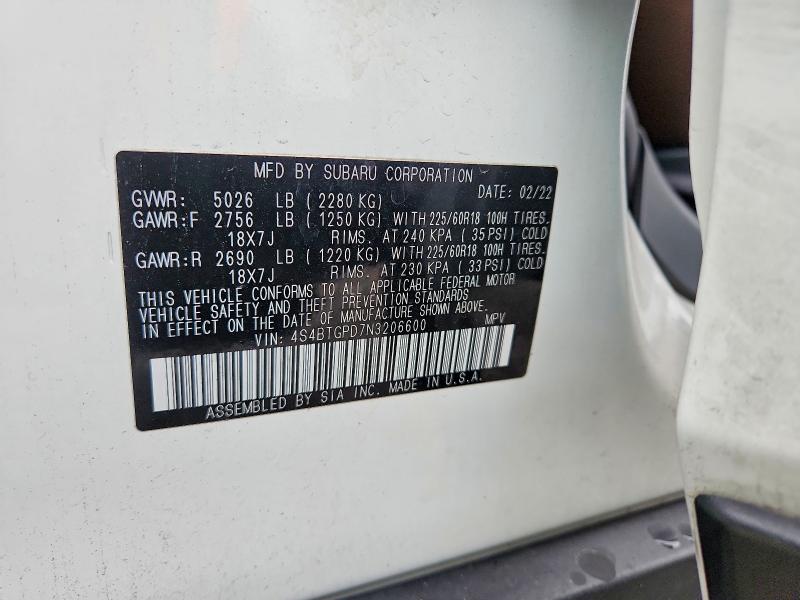 Photo 14 from auction – 2022 SUBARU OUTBACK with VIN 4S4BTGPD7N3206600