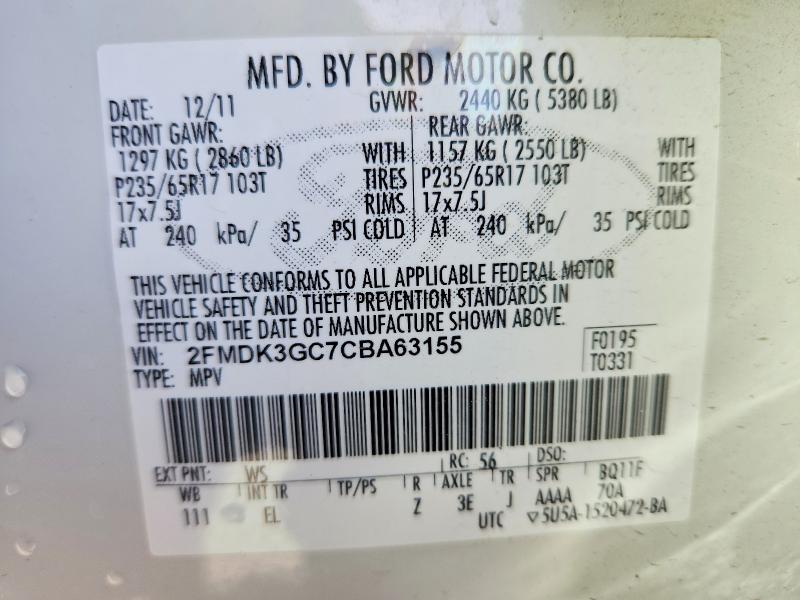 Photo 14 from auction – 2012 FORD EDGE with VIN 2FMDK3GC7CBA63155