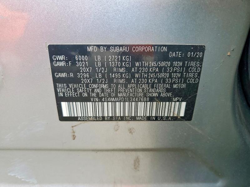 Photo 14 from auction – 2020 SUBARU ASCENT with VIN 4S4WMAPD1L3447688