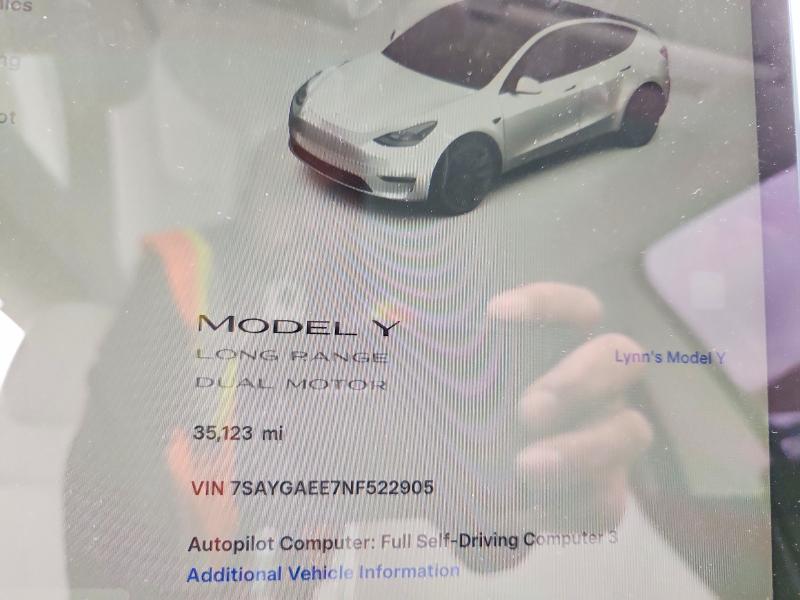 Photo 9 from auction – 2022 TESLA MODEL Y with VIN 7SAYGAEE7NF522905