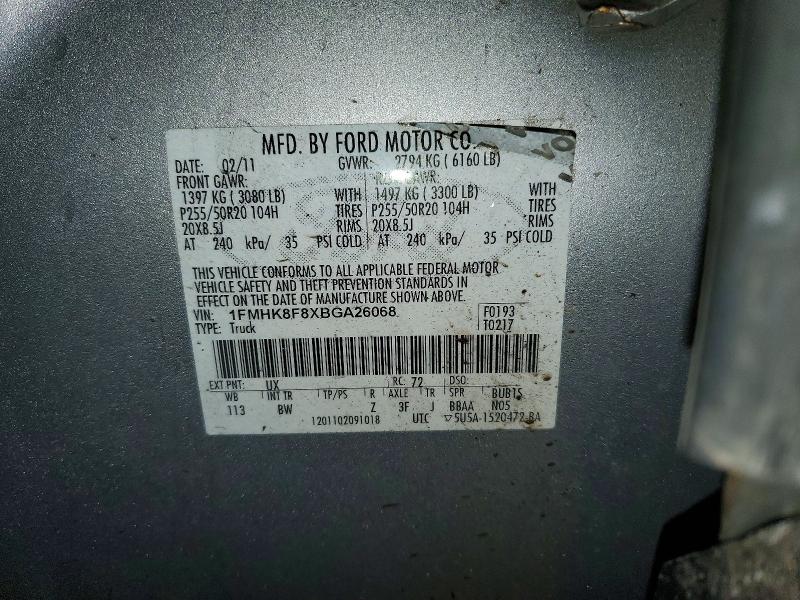Photo 14 from auction – 2011 FORD EXPLORER L with VIN 1FMHK8F8XBGA26068