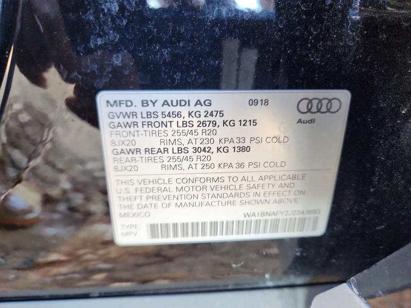 Photo 14 from auction – 2018 AUDI Q5 PREMIUM with VIN WA1BNAFY2J2243693