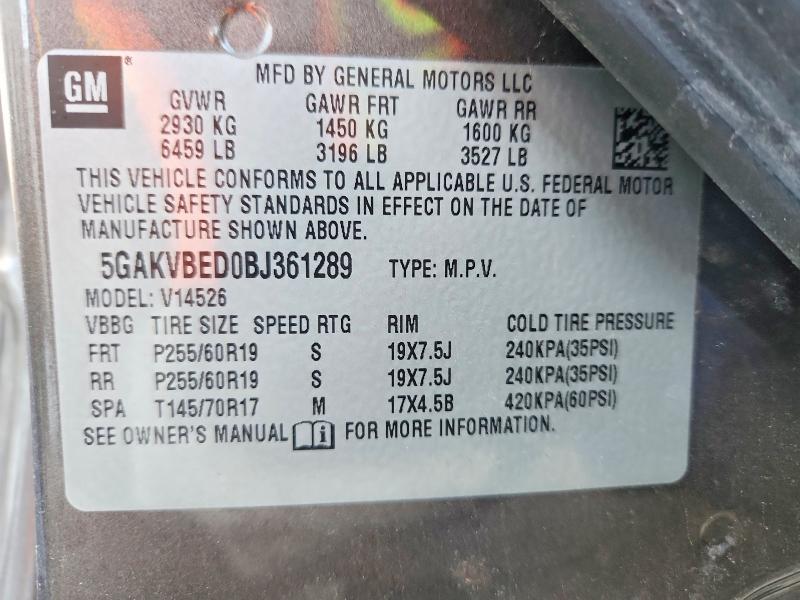 Photo 14 from auction – 2011 BUICK ENCLAVE CX with VIN 5GAKVBED0BJ361289