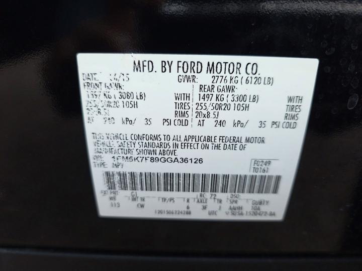 Photo 10 from auction – 2016 FORD EXPLORER with VIN 1FM5K7F89GGA36126