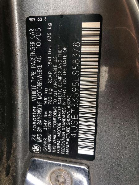Photo 10 from auction – 2005 BMW Z4 with VIN 4USBT33595LS58378