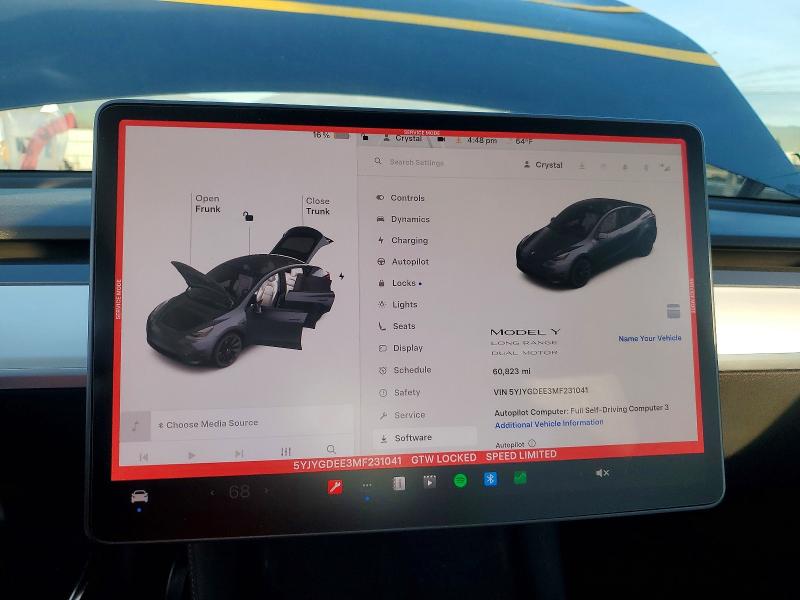 Photo 9 from auction – 2021 TESLA MODEL Y with VIN 5YJYGDEE3MF231041